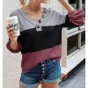 imageBTFBM Women Long Sleeve Shirts Fall Fashion 2025 V Neck Loose Casual Blouse Deco Button Lightweight Waffle Knit PulloverStripe Black