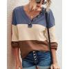 imageBTFBM Women Long Sleeve Shirts Fall Fashion 2025 V Neck Loose Casual Blouse Deco Button Lightweight Waffle Knit PulloverStripe Blue