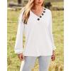 imageBTFBM Women Long Sleeve Shirts Fall Fashion 2025 V Neck Loose Casual Blouse Deco Button Lightweight Waffle Knit PulloverWhite