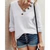 imageBTFBM Women Long Sleeve Shirts Fall Fashion 2025 V Neck Loose Casual Blouse Deco Button Lightweight Waffle Knit PulloverWhite