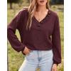 imageBTFBM Women Long Sleeve Shirts Fall Fashion 2025 V Neck Loose Casual Blouse Deco Button Lightweight Waffle Knit PulloverWine Red