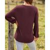 imageBTFBM Women Long Sleeve Shirts Fall Fashion 2025 V Neck Loose Casual Blouse Deco Button Lightweight Waffle Knit PulloverWine Red