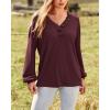 imageBTFBM Women Long Sleeve Shirts Fall Fashion 2025 V Neck Loose Casual Blouse Deco Button Lightweight Waffle Knit PulloverWine Red