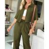 imageBTFBM Womens 2025 Summer 2 Piece Outfits Tracksuit Short Sleeve Cropped Button Down Shirt Long Pant Lounge Matching SetArmy Green