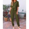 imageBTFBM Womens 2025 Summer 2 Piece Outfits Tracksuit Short Sleeve Cropped Button Down Shirt Long Pant Lounge Matching SetArmy Green
