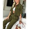 imageBTFBM Womens 2025 Summer 2 Piece Outfits Tracksuit Short Sleeve Cropped Button Down Shirt Long Pant Lounge Matching SetArmy Green