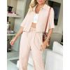 imageBTFBM Womens 2025 Summer 2 Piece Outfits Tracksuit Short Sleeve Cropped Button Down Shirt Long Pant Lounge Matching SetBeige