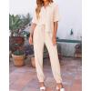 imageBTFBM Womens 2025 Summer 2 Piece Outfits Tracksuit Short Sleeve Cropped Button Down Shirt Long Pant Lounge Matching SetBeige