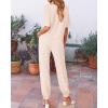 imageBTFBM Womens 2025 Summer 2 Piece Outfits Tracksuit Short Sleeve Cropped Button Down Shirt Long Pant Lounge Matching SetBeige