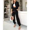 imageBTFBM Womens 2025 Summer 2 Piece Outfits Tracksuit Short Sleeve Cropped Button Down Shirt Long Pant Lounge Matching SetBlack