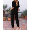 imageBTFBM Womens 2025 Summer 2 Piece Outfits Tracksuit Short Sleeve Cropped Button Down Shirt Long Pant Lounge Matching SetBlack