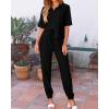 imageBTFBM Womens 2025 Summer 2 Piece Outfits Tracksuit Short Sleeve Cropped Button Down Shirt Long Pant Lounge Matching SetBlack