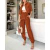 imageBTFBM Womens 2025 Summer 2 Piece Outfits Tracksuit Short Sleeve Cropped Button Down Shirt Long Pant Lounge Matching SetBrick Red
