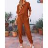 imageBTFBM Womens 2025 Summer 2 Piece Outfits Tracksuit Short Sleeve Cropped Button Down Shirt Long Pant Lounge Matching SetBrick Red