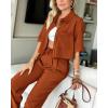 imageBTFBM Womens 2025 Summer 2 Piece Outfits Tracksuit Short Sleeve Cropped Button Down Shirt Long Pant Lounge Matching SetBrick Red