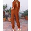 imageBTFBM Womens 2025 Summer 2 Piece Outfits Tracksuit Short Sleeve Cropped Button Down Shirt Long Pant Lounge Matching SetBrick Red