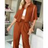 imageBTFBM Womens 2025 Summer 2 Piece Outfits Tracksuit Short Sleeve Cropped Button Down Shirt Long Pant Lounge Matching SetBrick Red