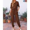 imageBTFBM Womens 2025 Summer 2 Piece Outfits Tracksuit Short Sleeve Cropped Button Down Shirt Long Pant Lounge Matching SetBrown