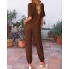 imageBTFBM Womens 2025 Summer 2 Piece Outfits Tracksuit Short Sleeve Cropped Button Down Shirt Long Pant Lounge Matching SetBrown