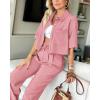 imageBTFBM Womens 2025 Summer 2 Piece Outfits Tracksuit Short Sleeve Cropped Button Down Shirt Long Pant Lounge Matching SetPink
