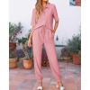 imageBTFBM Womens 2025 Summer 2 Piece Outfits Tracksuit Short Sleeve Cropped Button Down Shirt Long Pant Lounge Matching SetPink