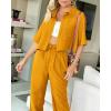 imageBTFBM Womens 2025 Summer 2 Piece Outfits Tracksuit Short Sleeve Cropped Button Down Shirt Long Pant Lounge Matching SetTurmeric
