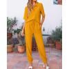 imageBTFBM Womens 2025 Summer 2 Piece Outfits Tracksuit Short Sleeve Cropped Button Down Shirt Long Pant Lounge Matching SetTurmeric