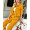 imageBTFBM Womens 2025 Summer 2 Piece Outfits Tracksuit Short Sleeve Cropped Button Down Shirt Long Pant Lounge Matching SetTurmeric