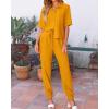 imageBTFBM Womens 2025 Summer 2 Piece Outfits Tracksuit Short Sleeve Cropped Button Down Shirt Long Pant Lounge Matching SetTurmeric