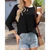 imageBTFBM Womens Casual 34 Sleeve Tops Dressy 2025 Summer Fall T Shirts Crewneck Loose Tunic Vacation BlousesSolid Black