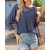 imageBTFBM Womens Casual 34 Sleeve Tops Dressy 2025 Summer Fall T Shirts Crewneck Loose Tunic Vacation BlousesSolid Blue Grey