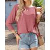 imageBTFBM Womens Casual 34 Sleeve Tops Dressy 2025 Summer Fall T Shirts Crewneck Loose Tunic Vacation BlousesSolid Dusty Pink
