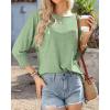 imageBTFBM Womens Casual 34 Sleeve Tops Dressy 2025 Summer Fall T Shirts Crewneck Loose Tunic Vacation BlousesSolid Grass Green