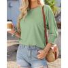 imageBTFBM Womens Casual 34 Sleeve Tops Dressy 2025 Summer Fall T Shirts Crewneck Loose Tunic Vacation BlousesSolid Grass Green