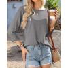 imageBTFBM Womens Casual 34 Sleeve Tops Dressy 2025 Summer Fall T Shirts Crewneck Loose Tunic Vacation BlousesSolid Grey