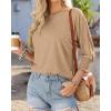 imageBTFBM Womens Casual 34 Sleeve Tops Dressy 2025 Summer Fall T Shirts Crewneck Loose Tunic Vacation BlousesSolid Khaki