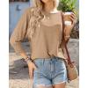imageBTFBM Womens Casual 34 Sleeve Tops Dressy 2025 Summer Fall T Shirts Crewneck Loose Tunic Vacation BlousesSolid Khaki