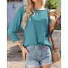 imageBTFBM Womens Casual 34 Sleeve Tops Dressy 2025 Summer Fall T Shirts Crewneck Loose Tunic Vacation BlousesSolid Lake Blue