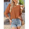 imageBTFBM Womens Casual 34 Sleeve Tops Dressy 2025 Summer Fall T Shirts Crewneck Loose Tunic Vacation BlousesSolid Light Brown