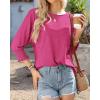imageBTFBM Womens Casual 34 Sleeve Tops Dressy 2025 Summer Fall T Shirts Crewneck Loose Tunic Vacation BlousesSolid Rose Red