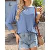 imageBTFBM Womens Casual 34 Sleeve Tops Dressy 2025 Summer Fall T Shirts Crewneck Loose Tunic Vacation BlousesSolid Sky Blue