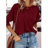 imageBTFBM Womens Casual 34 Sleeve Tops Dressy 2025 Summer Fall T Shirts Crewneck Loose Tunic Vacation BlousesSolid Wine Red