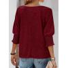 imageBTFBM Womens Casual 34 Sleeve Tops Dressy 2025 Summer Fall T Shirts Crewneck Loose Tunic Vacation BlousesSolid Wine Red