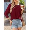 imageBTFBM Womens Casual 34 Sleeve Tops Dressy 2025 Summer Fall T Shirts Crewneck Loose Tunic Vacation BlousesSolid Wine Red