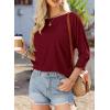 imageBTFBM Womens Casual 34 Sleeve Tops Dressy 2025 Summer Fall T Shirts Crewneck Loose Tunic Vacation BlousesSolid Wine Red