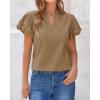 imageBTFBM Womens Spring Summer Tops Dressy Casual 2025 Trendy V Neck Puff Short Sleeve Cute Shirts Business Work BlousesKhaki