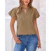 imageBTFBM Womens Spring Summer Tops Dressy Casual 2025 Trendy V Neck Puff Short Sleeve Cute Shirts Business Work BlousesKhaki