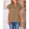imageBTFBM Womens Spring Summer Tops Dressy Casual 2025 Trendy V Neck Puff Short Sleeve Cute Shirts Business Work BlousesKhaki