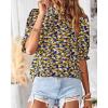 imageBTFBM Womens Summer Boho Shirt Top Ruffle Short Sleeve Frill Trim Mock Neck Floral Solid 2025 Casual Blouses Shirts TopsFloral Black
