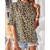 imageBTFBM Womens Summer Boho Shirt Top Ruffle Short Sleeve Frill Trim Mock Neck Floral Solid 2025 Casual Blouses Shirts TopsFloral Black